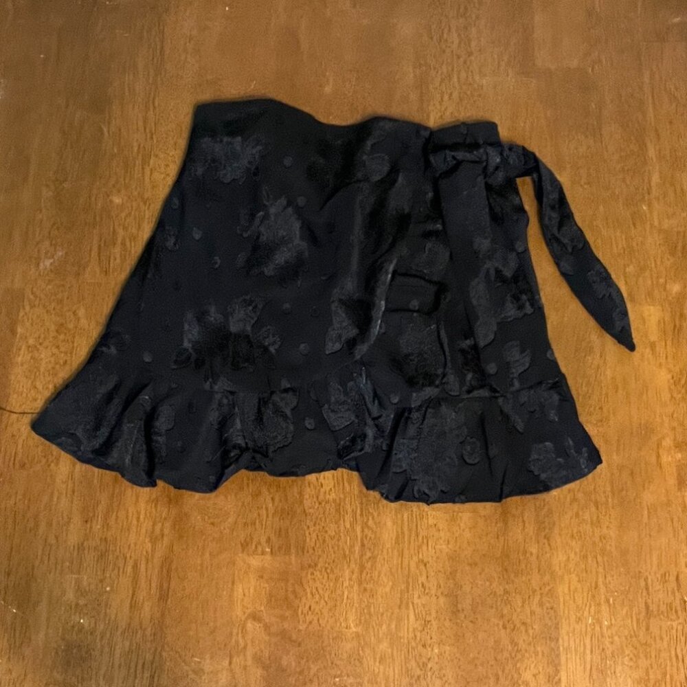 Miami | Black | Floral Jacquard Wrap Mini Skirt